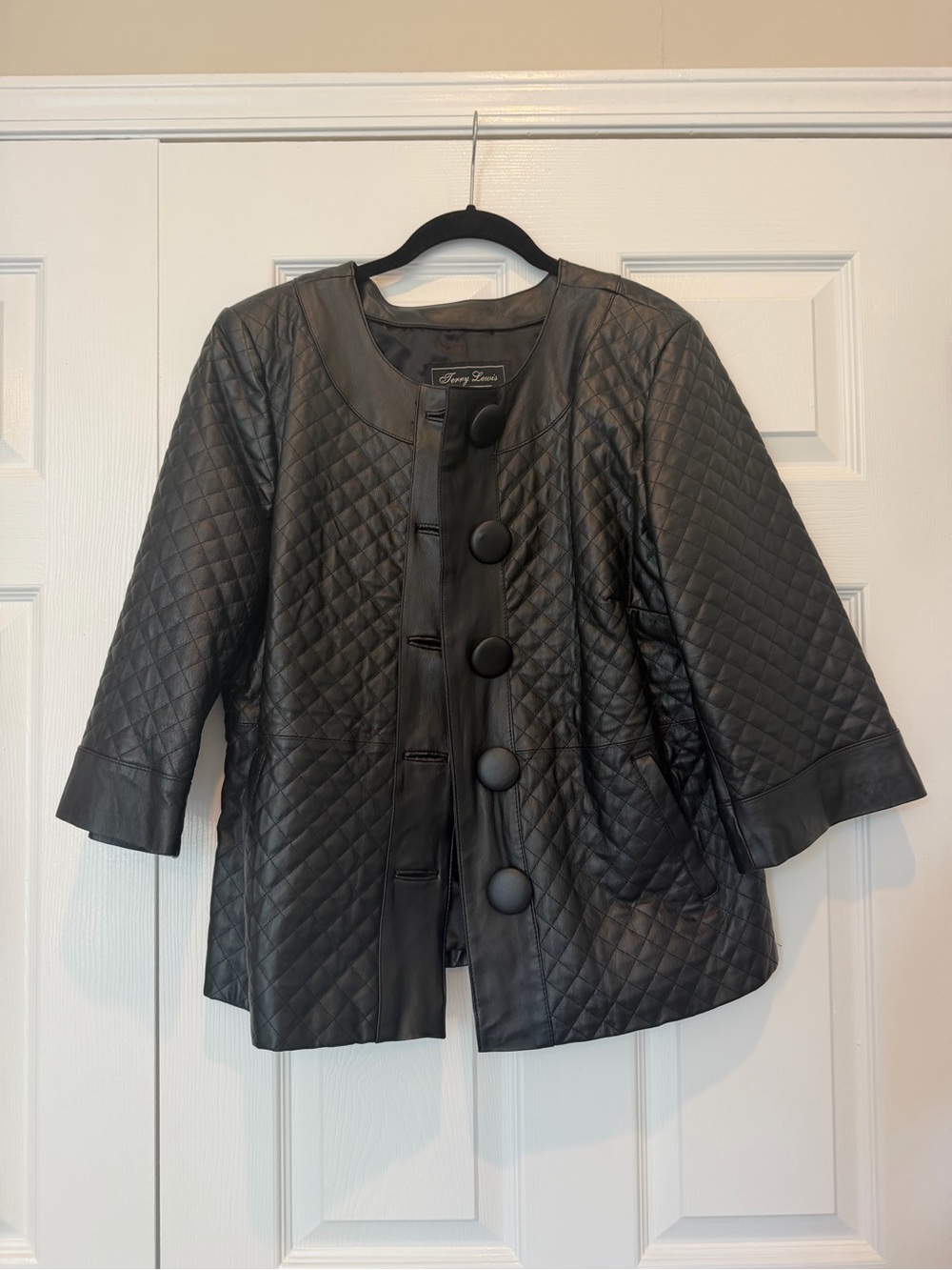 Terry Lewis Genuine Leather Quilted Coat Vintage Black Long Line Large